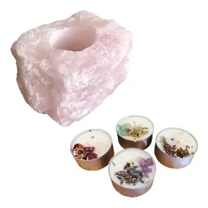 suporte para velas em quartzo rosa + velas aromáticas - presentes místicos