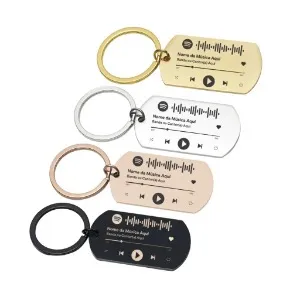 Chaveiro de inox com gravação de playlist ou música no Spotify - lembrança para dar de presente