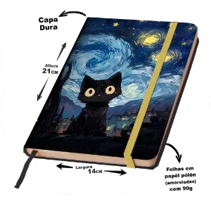caderno sketchbook a5 com arte de gatinho na capa