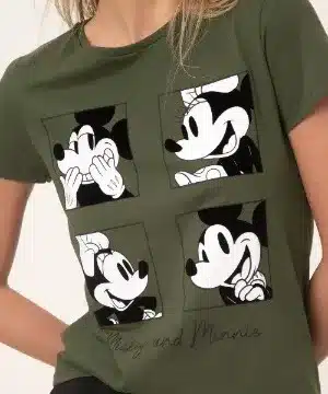 Camiseta feminina de algodão verde militar da Minnie