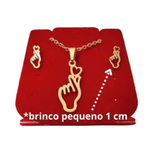 Colar + brinco com coraçãozinho coreano