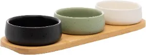 Conjunto 3 petisqueiras com bandeja de bambu