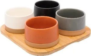 Conjunto 4 Petisqueiras com Bandeja de Bambu