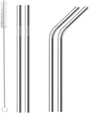 Conjunto de 4 Canudos Reutilizáveis de Aço Inoxidável