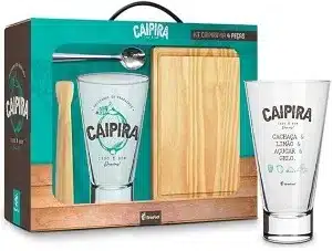 Conjunto para caipirinha com copo, socador e tábua
