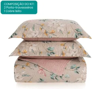 Kit com cobre leito e colcha floral